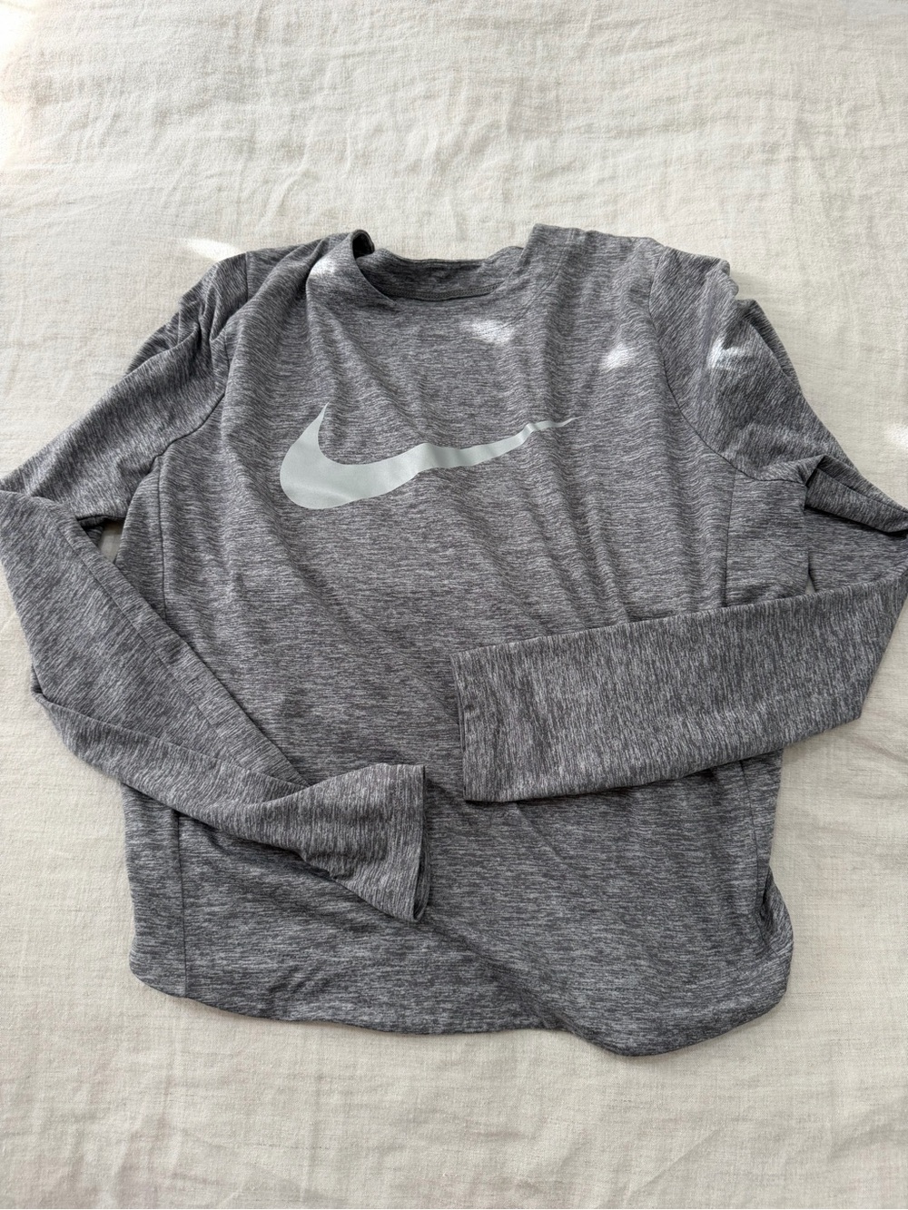 Nike Gray Heather Long Sleeve Top with Reflective Swoosh